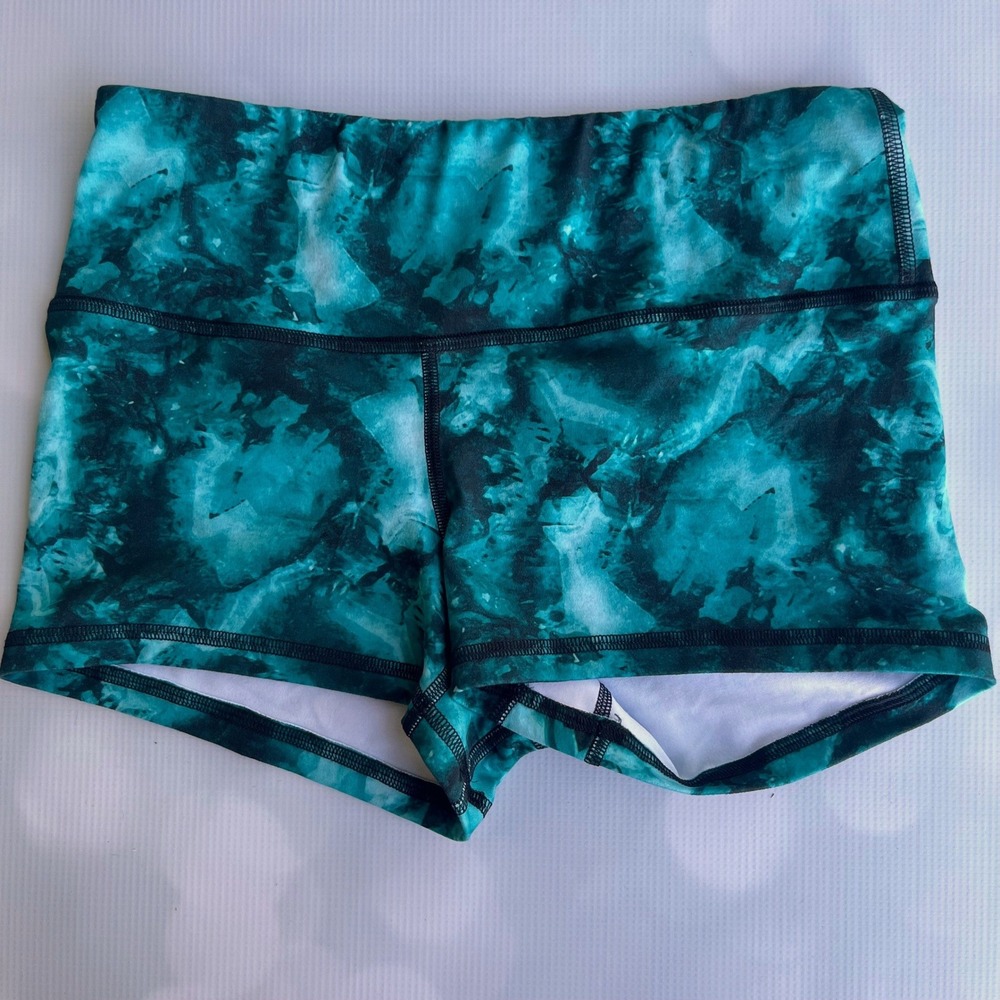 Fleo Womens Teal High Rise Athletic Crossfit Yoga Gym Booty Shorts Size M